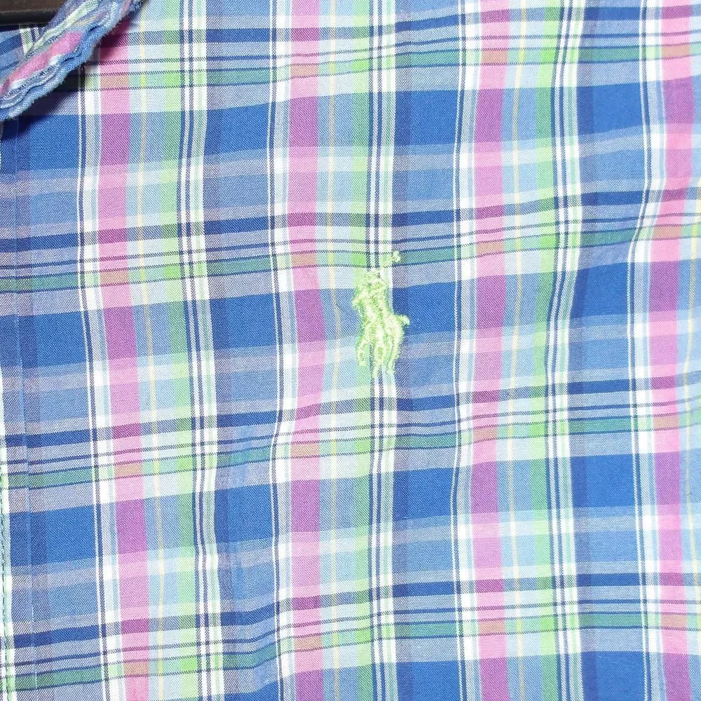 Ralph Lauren Plaid Button Down Shirt Long Sleeve Cotton Blend Kids Size‎ M